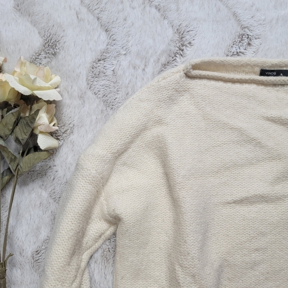 Vince Cream Gray Wool Blend Colorblock Dropped Shoulder Wide Neck Sweater XS - Picture 6 of 10